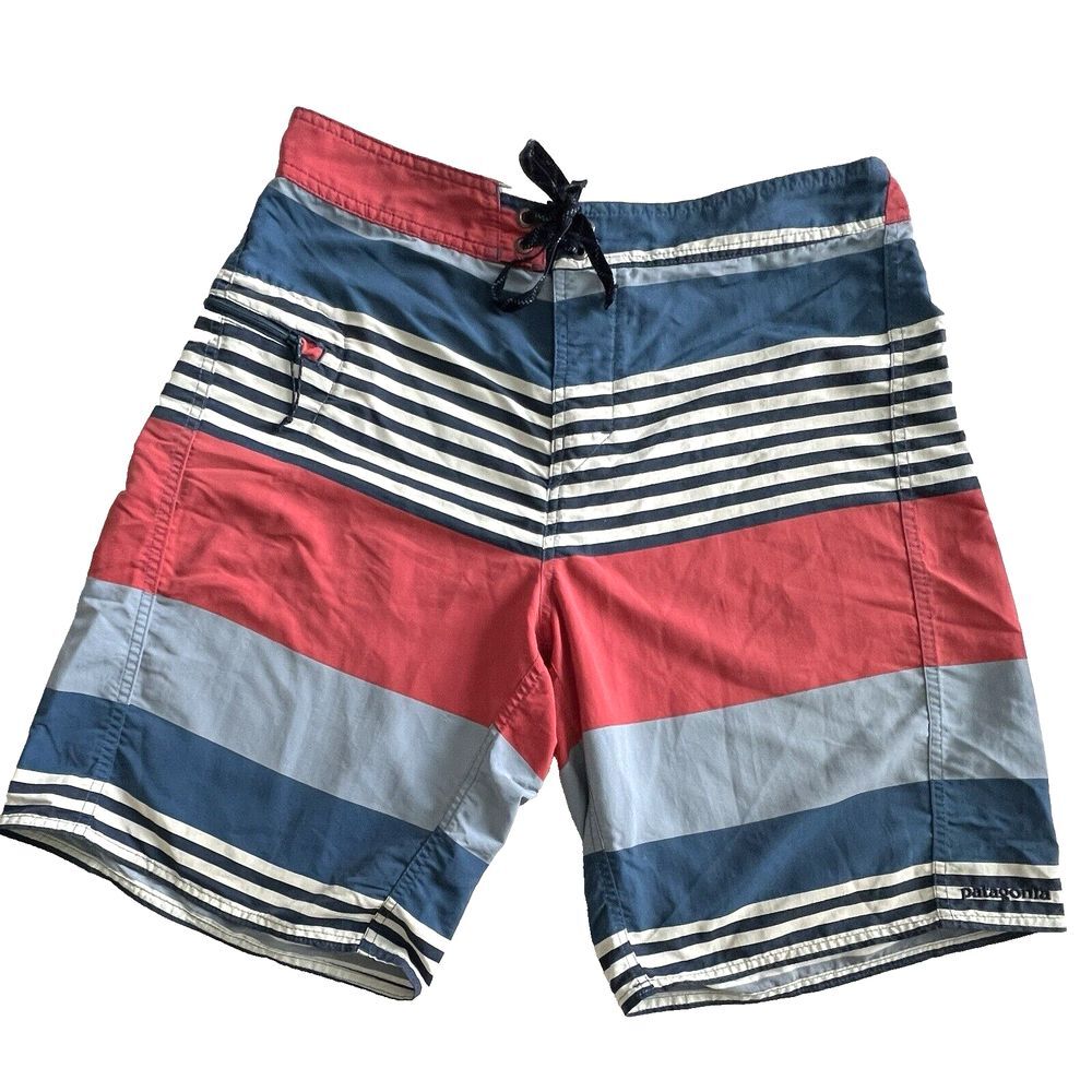Patagonia Red and Blue Striped Board Shorts